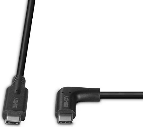 Kabllo USB-C LINDY USB 3.2 Gen 2, 0.5m, USB-C në USB-C, 90° e kënduar, 10Gbps, PD 60W, e zezë