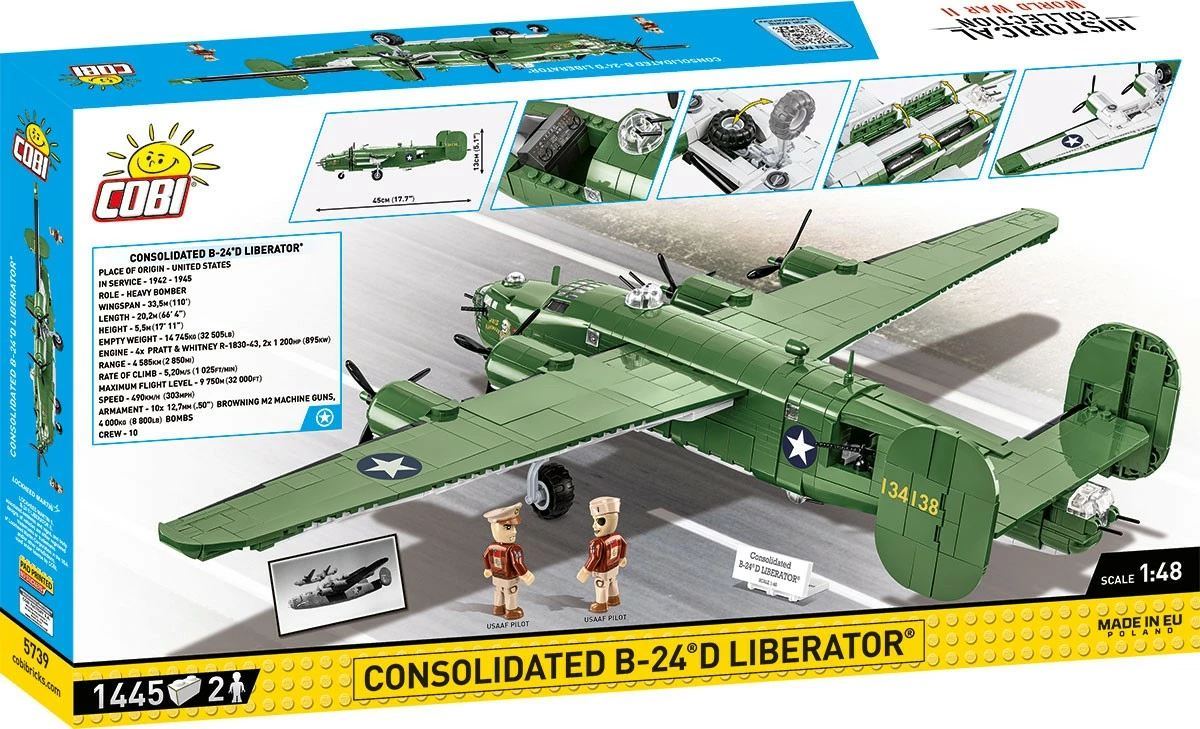 Set ndërtimi Cobi Klocki COBI-5739, B-24D Liberator, 1445 pjesë, Jeshile, me 2 figurina