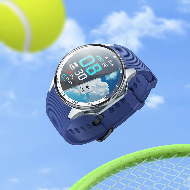 Smartwatch HOCO Y24, ekran AMOLED 1.43\", thirrje Bluetooth, 4GB+128MB, IP67, bateri 390mAh, argjendtë me rrip blu