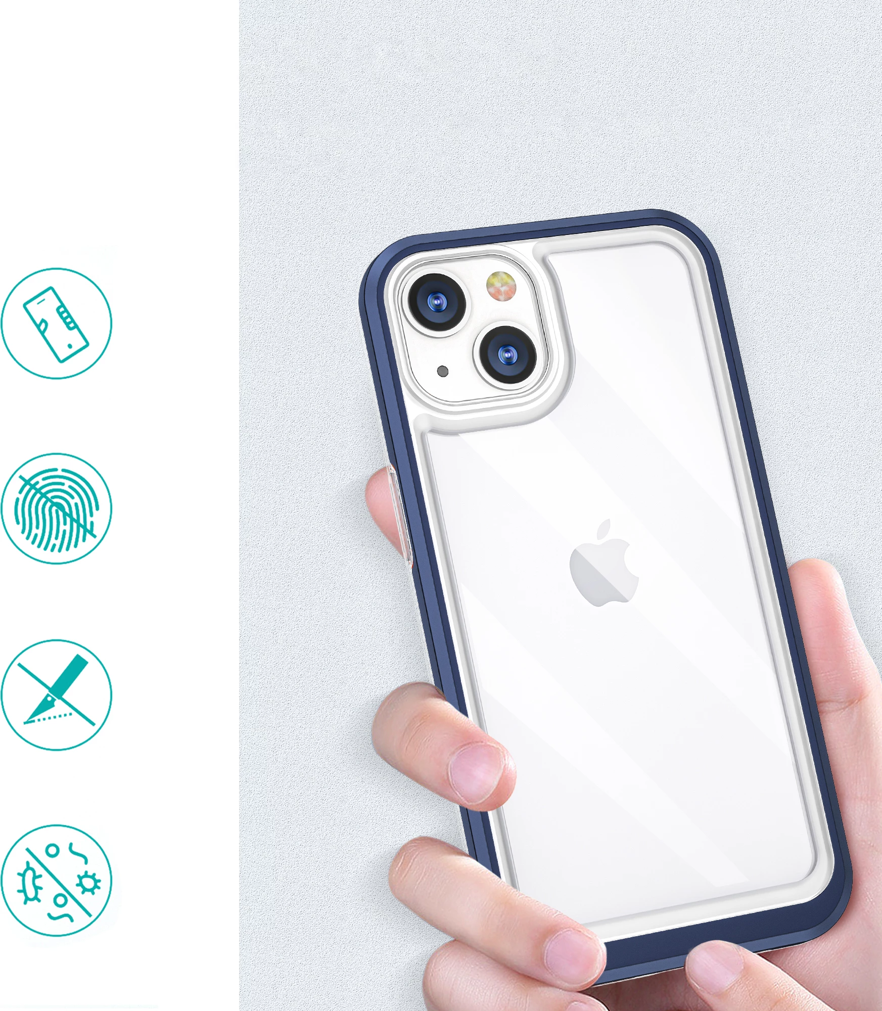 Mbështjellës Hurtel Hybrid Armor Clear 3 in 1 për iPhone 13, Kaltër/Transparent