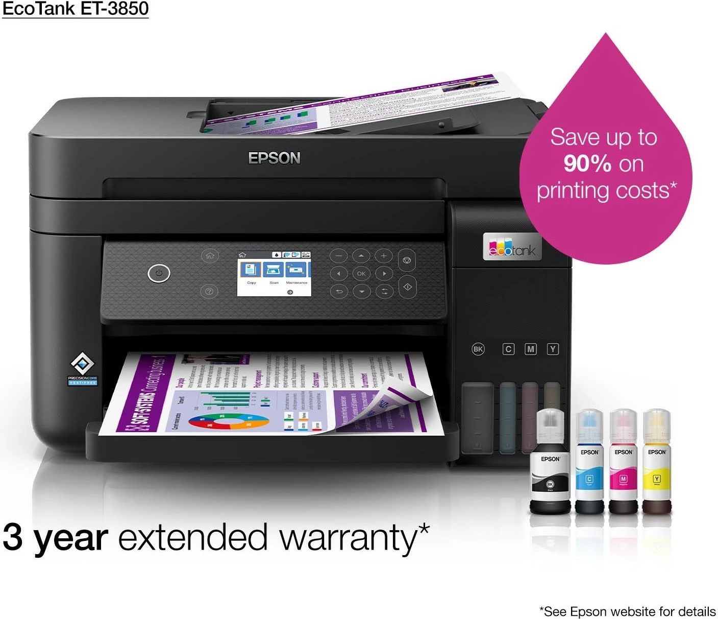 Printer multifunksional Epson EcoTank ET-3850, ngjyrë, A4, Wi-Fi, LCD, i zi
