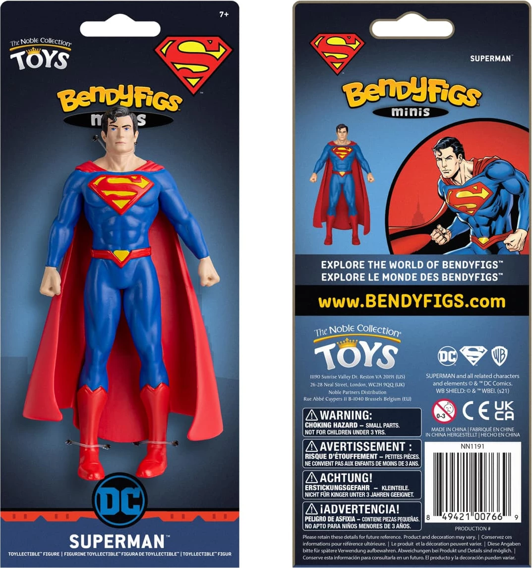 Figurinë mini fleksibile, Noble Collection, Bendyfig DC Superman (Comic), 14 cm, blu/kuqe