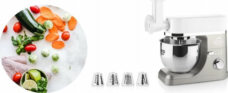 Mikser planetar Eta Gustus Maximus IV ETA-RO-200-10, 1200W, tas 5.5L + blender 1.5L, argjend, set me 2 tasa dhe aksesorë