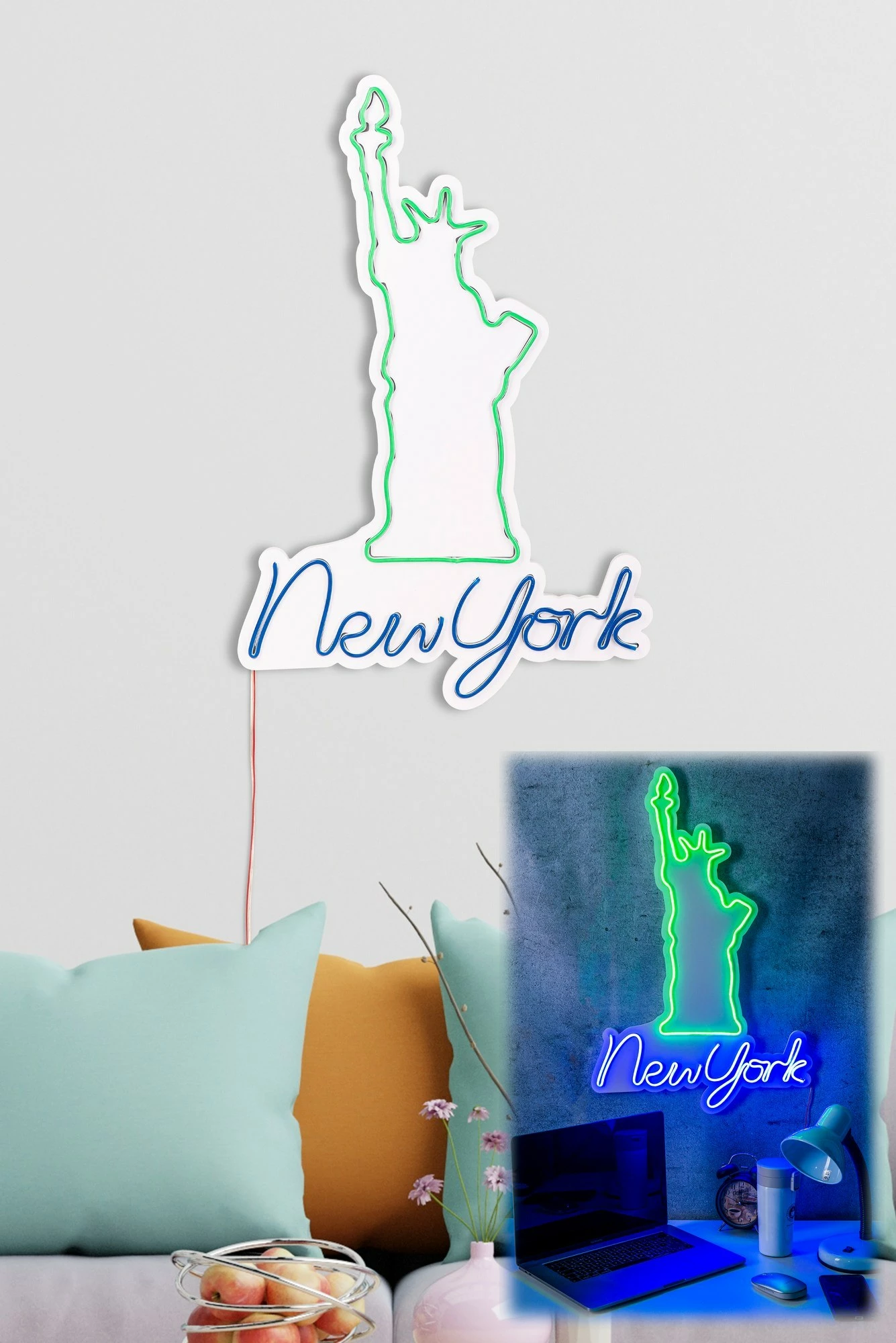 Dritë dekorative LED, plastikë, New York, ngjyrë e gjelbër dhe blu