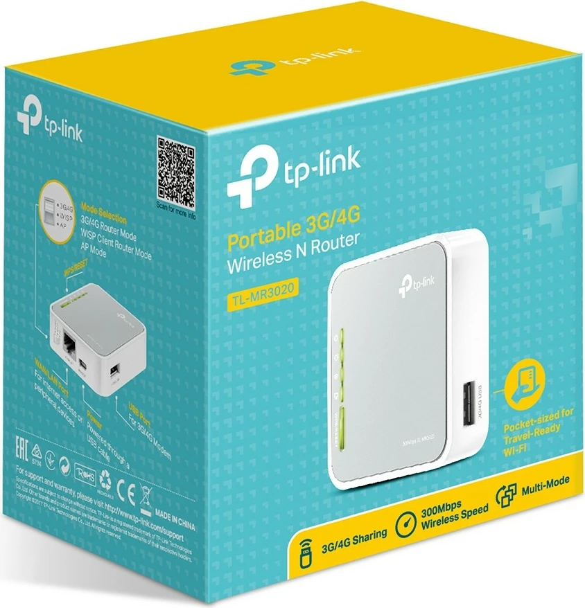 Router TP-Link TL-MR3020, Wi-Fi 4, 3G, Ethernet LAN, Silver, White