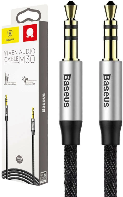 Kabllo audio Baseus Yiven M30, 1m, mini jack 3.5mm, zi dhe argjendtë