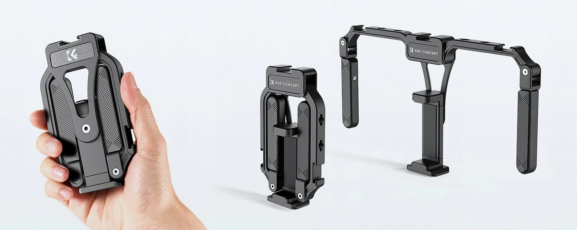Kafaz kamere për celular K&F Concept Smartphone Cage, max 84 mm, alumin aerospace, 5x 1/4\" + 3x cold shoe, Arca-Swiss, i zi