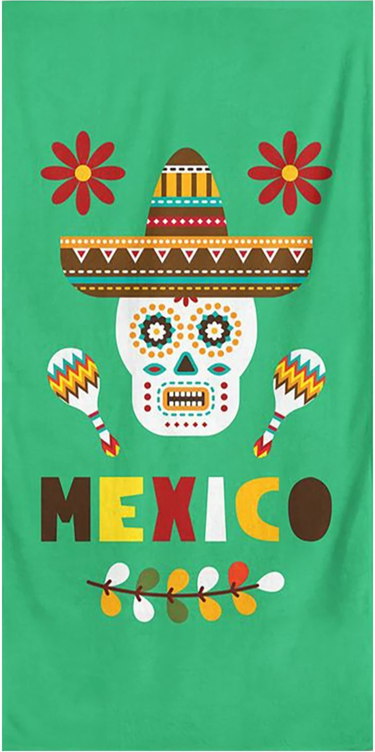 Peshqir plazhi Mijölnir, Viva Mexico, ngjyrë e gjelbër, 75x150cm