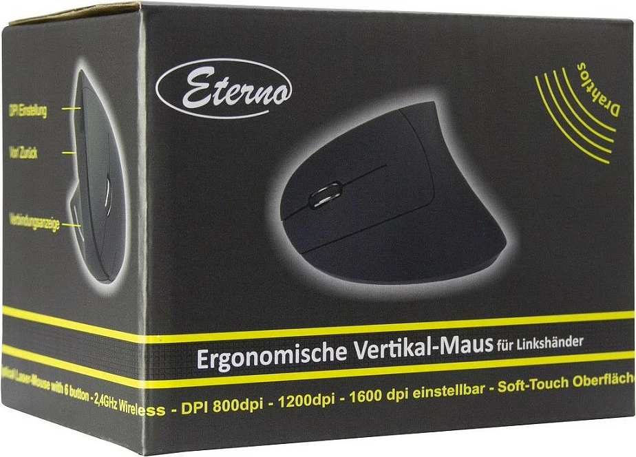Maus vertikal wireless Inter-Tech KM-206L, majtak, 1600 DPI, USB nano, zi/bardhë