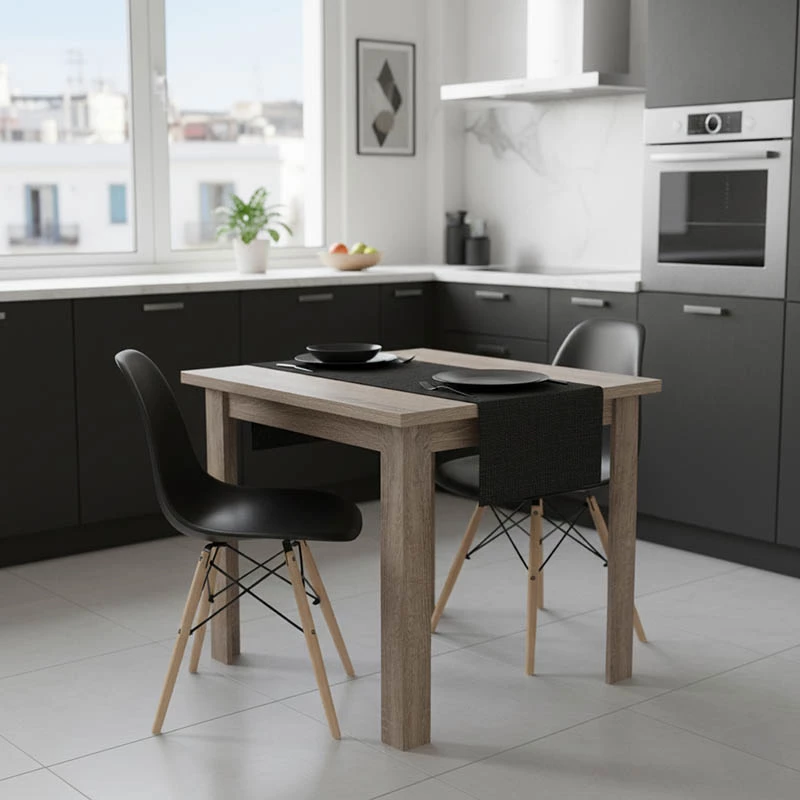 Set tavoline me karrige Manka I-Julita, 3 pjesë, ngjyrë sonoma truffle-e zezë, 80x80x77cm