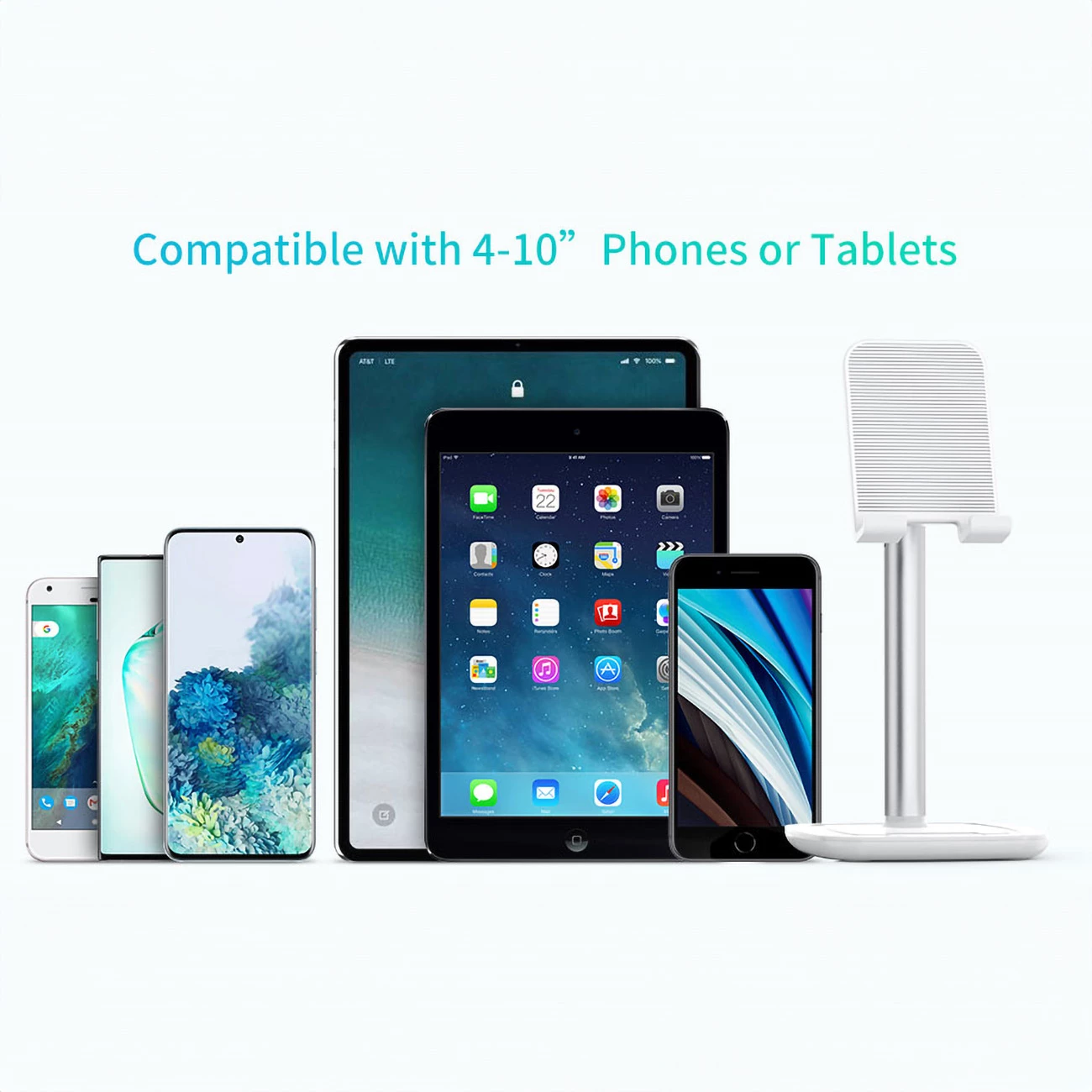 Mbajtëse telefoni/tableti Choetech H035, alumini, e bardhë dhe argjendtë, rregullim këndi dhe lartësie