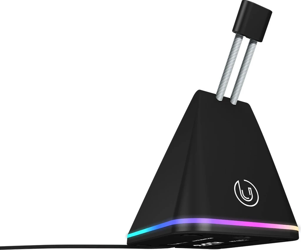 Bungee për kabllo mausi UVI Sloth, RGB, lartësi e rregullueshme 110–150 mm, bazë anti-rrëshqitëse, 400 g, e zezë