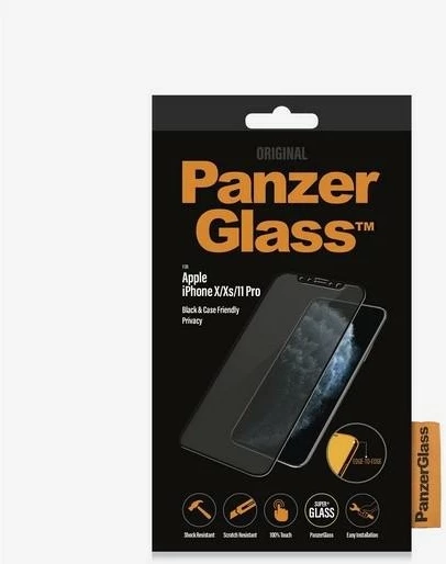 Xham mbrojtës PanzerGlass Super+ privacy për iPhone X/XS/11 Pro, me kornizë të zezë