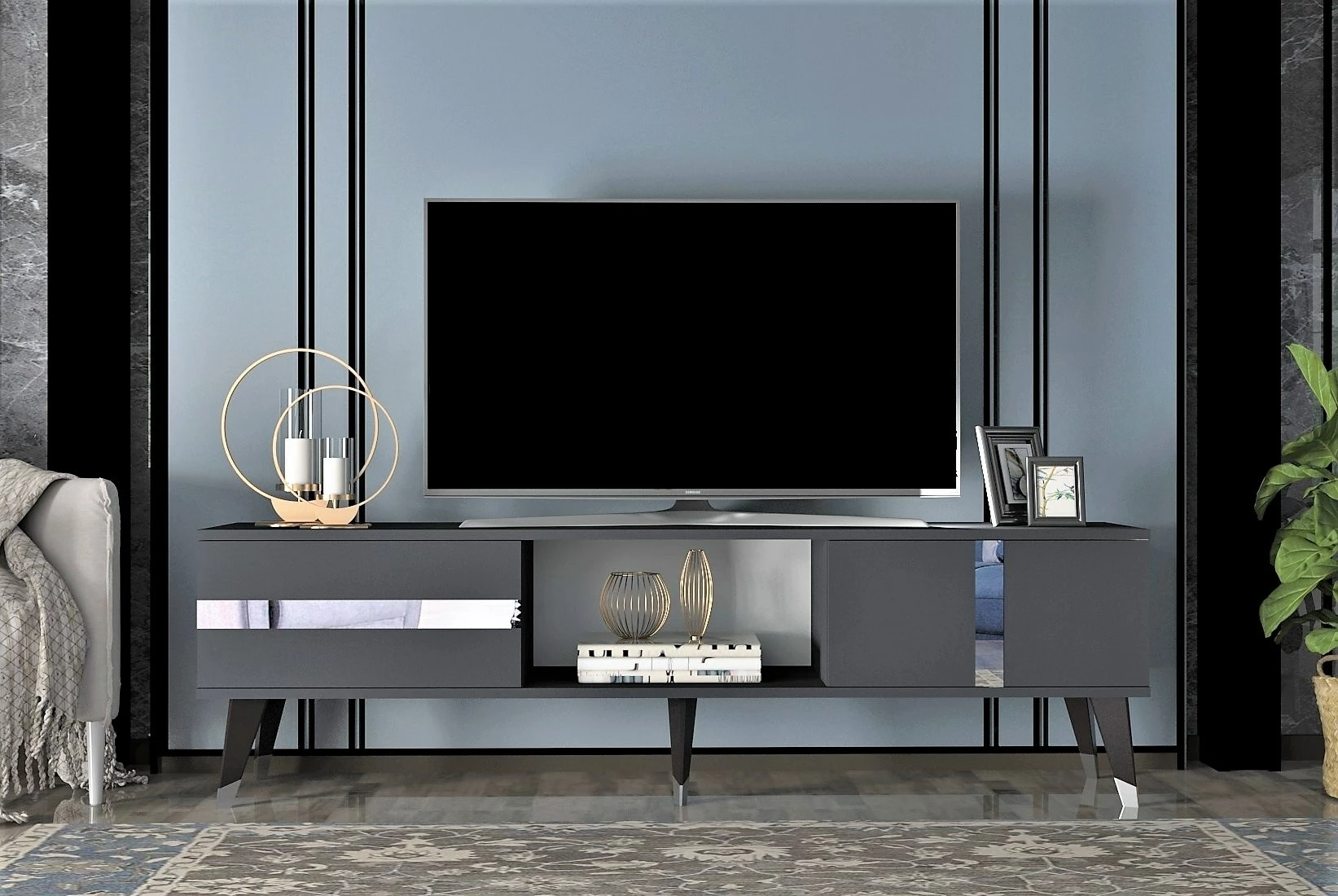 Komodë TV Hanah Home, Vania, antracit, argjend