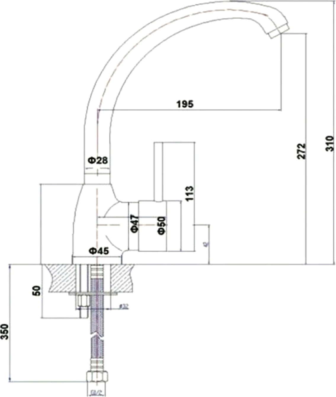 Rubinet i lartë për banak kuzhine, krom, Pyramis Maidtec Melodia 090904301, ΗΜ4871