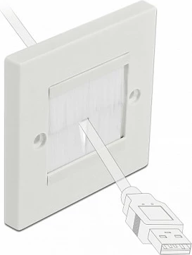 Kapak muri për menaxhim kabllosh DeLOCK 86x86 mm, me furça najloni, pa vida, i bardhë