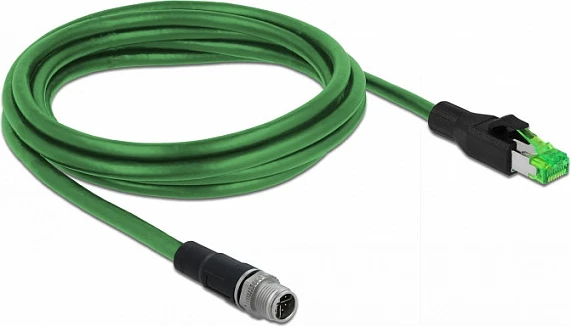 Kabllo rrjeti DeLOCK M12 4-Pin D-koduar në RJ45, 2 m, e gjelbër
