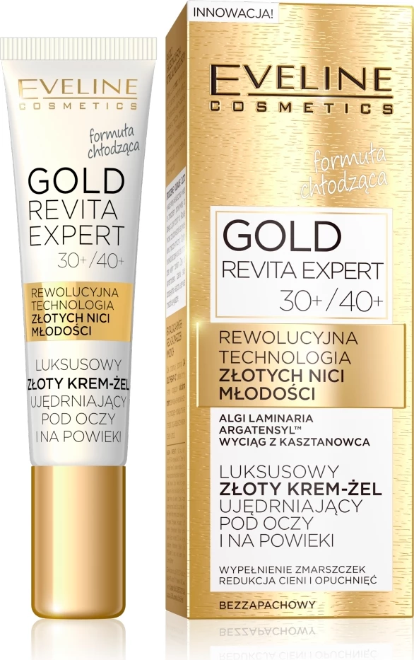 Krem-gel për sy dhe qepalla për femra Eveline Cosmetics Gold Revita Expert Luxurious Gold Firming, 15ml