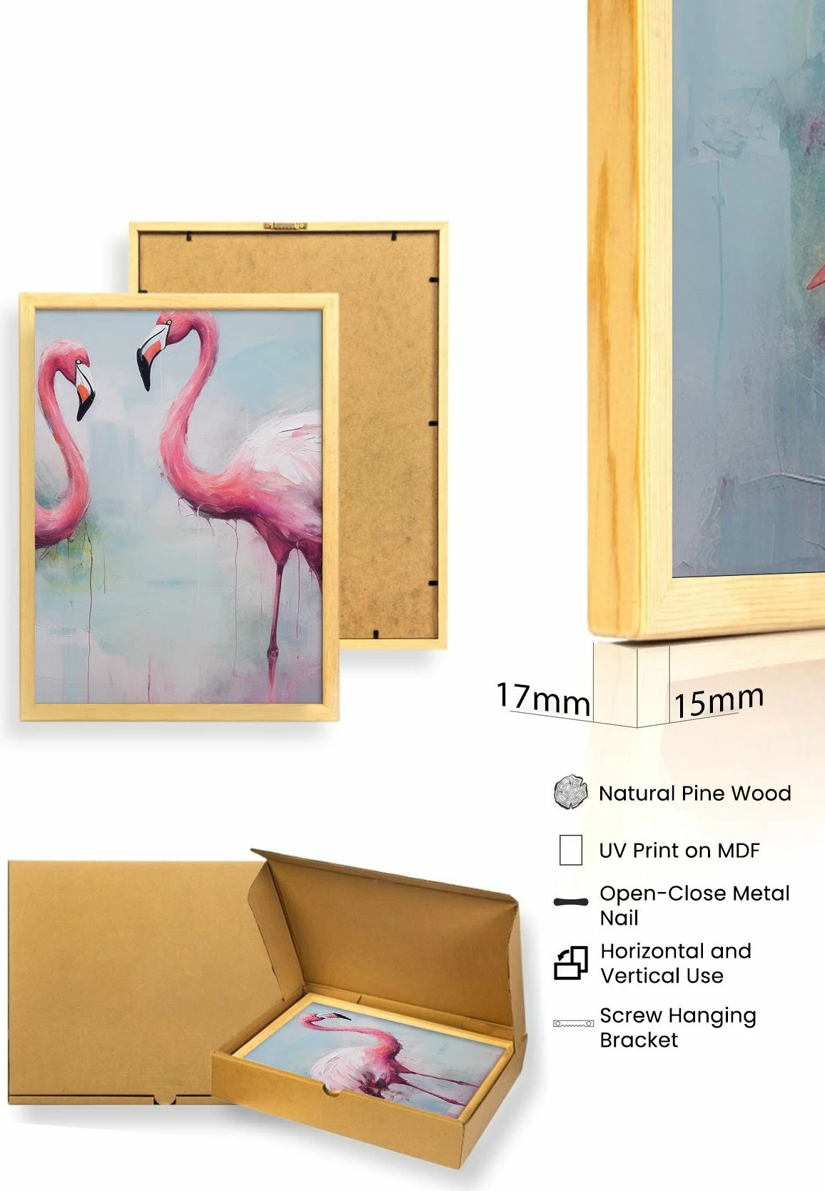 Pikturë dekorative me kornizë MDF (3 copë), Wallity, Huhu475, 50x70cm