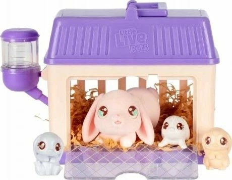 Set lodër interaktive Little Live Pets Mama Surprise Mini Bunny MO-26625, 22 cm, me kafaz, 4-5 lepuj të vegjël + 6 aksesorë