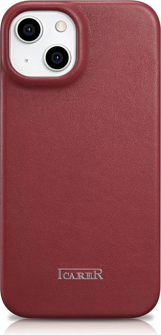 Mbështjellës lëkure iCarer CE Premium Folio për iPhone 14 Plus, MagSafe, Kuq