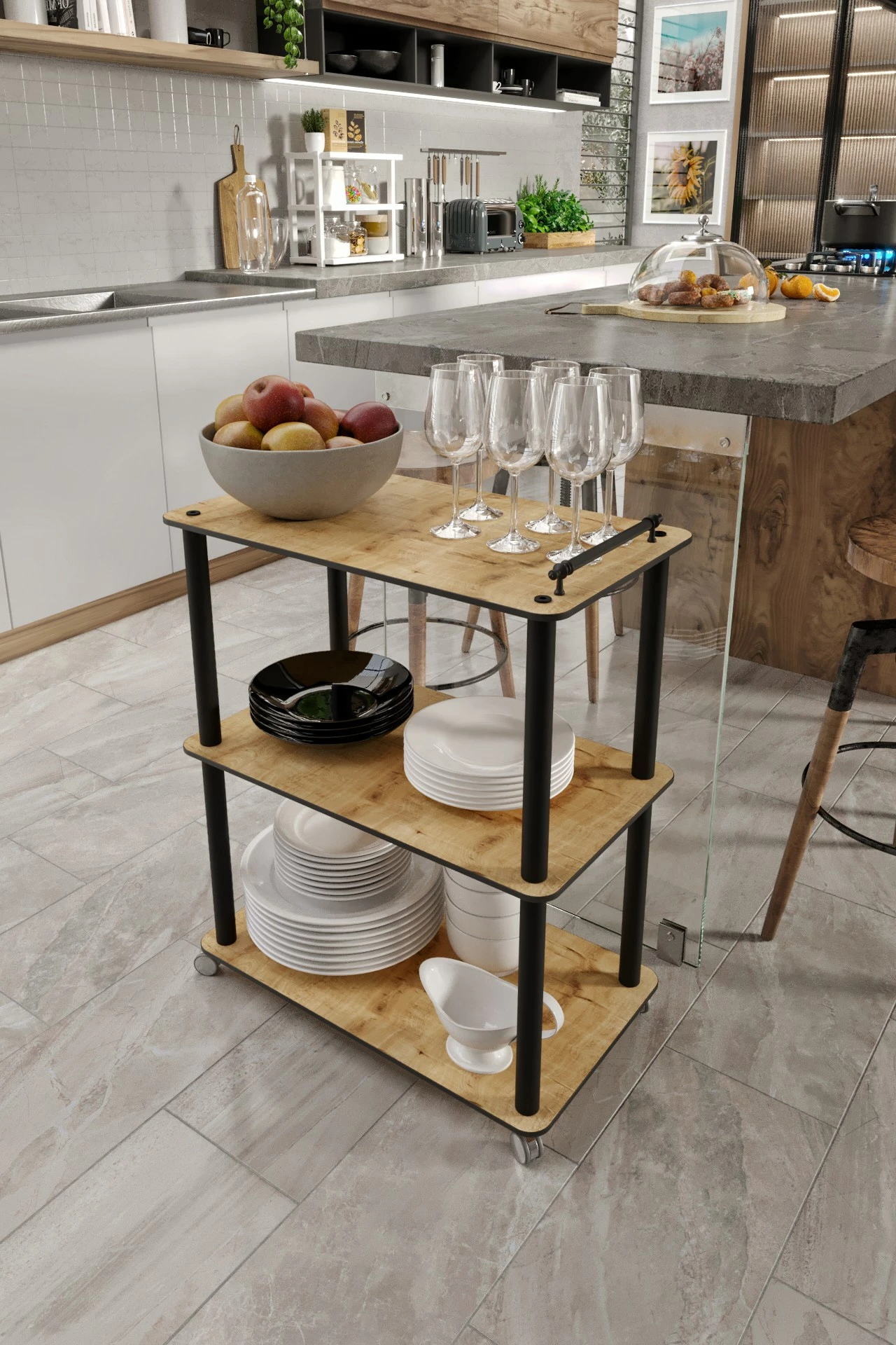Karrocë për darkë Skye Decor, ngjyrë lisi