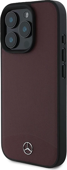Mbështjellës Mercedes për iPhone 16 Pro Max, lëkurë teksturë & plain, MagSafe, kuq