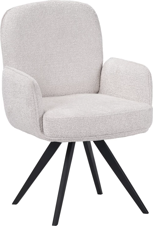 Karrige me rrotullim Novo, stof bouclé i bardhë, këmbë metalike të zeza, 65.5x60x90cm, set prej 2 copësh