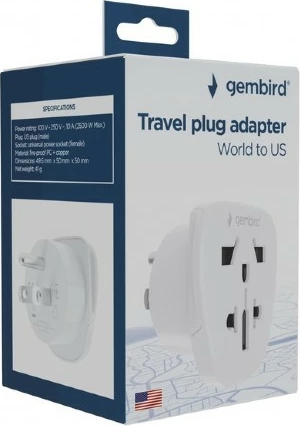 Përshtatës udhëtimi energjie, Gembird, A-AC-USMINTF, World në USA 10A i tokëzuar, i bardhë