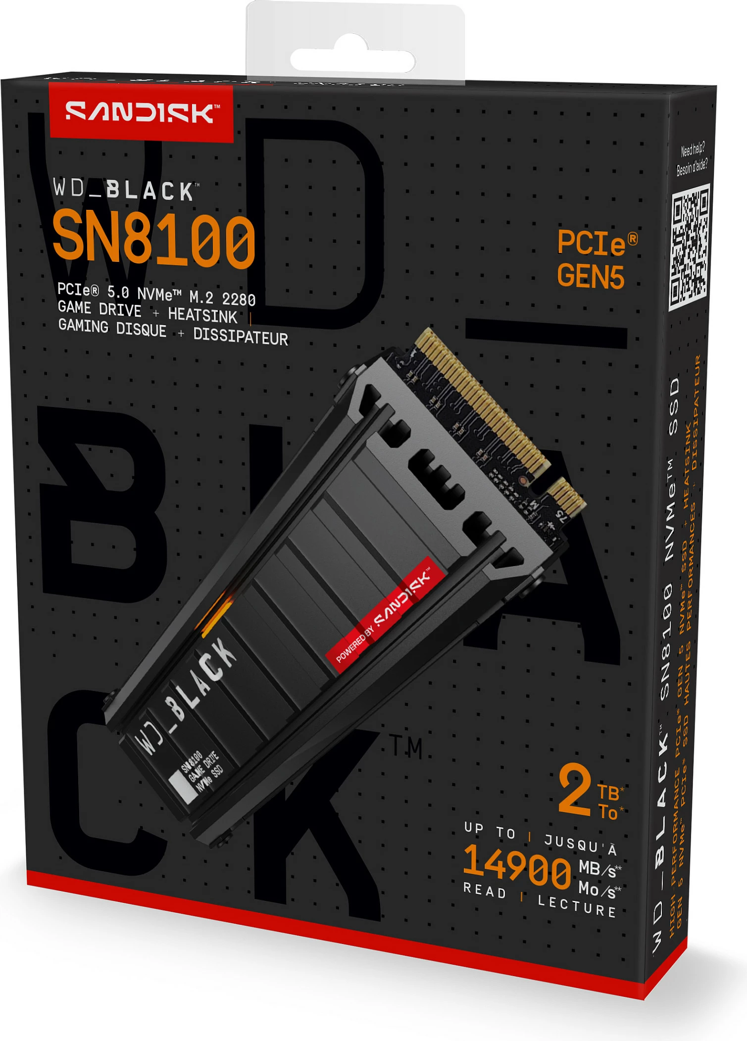 SSD NVMe M.2 WD_BLACK SN8100 2TB, PCIe 5.0 x4, me heatsink, i zi