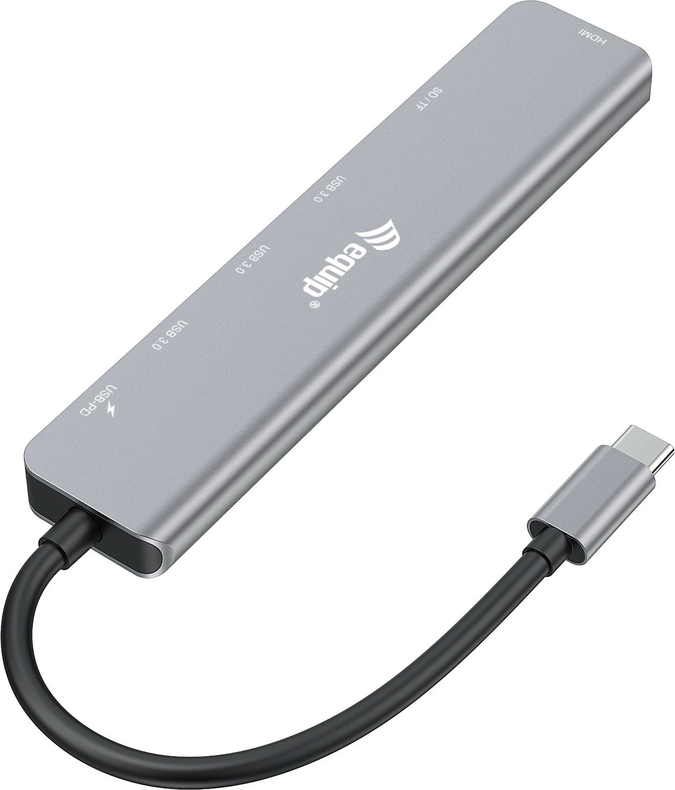 Adapter multifunksional USB-C 7-në-1 Equip 133494, HDMI 4K/60Hz, 3x USB 3.2, SD/MicroSD, 100W, argjendtë