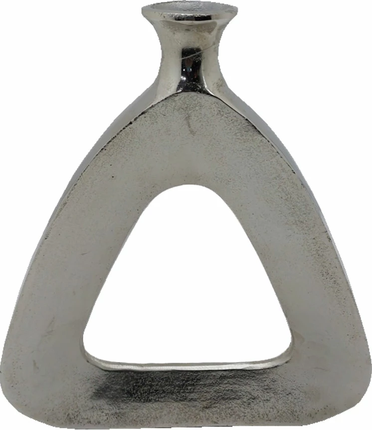 Vazo trekëndëshe abstrakte, alumin, ngjyrë nikel argjendi, 33x5x38cm