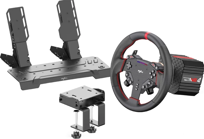 Set timon garash me Direct Drive, PXN VD4 Bundle EU, 4 Nm, encoder 24-bit, timon 11 inch, pedale të rregullueshme, me kabllo, e zezë/e kuqe, set