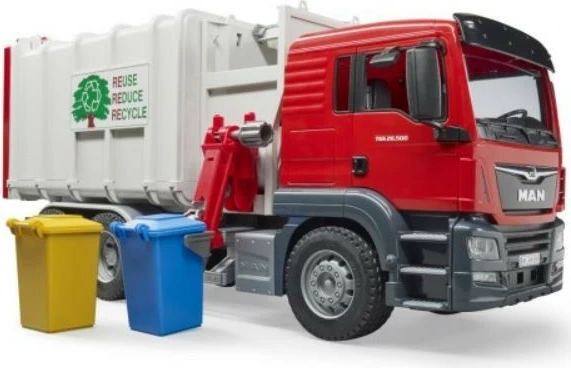 Kamion lodër BRUDER BR-03761, ngarkim anësor, 1:16, kuq/gri/zi