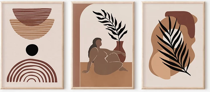 Set pikturash murale në kornizë Fanzia triptik, printim digjital, 33x1.5x48cm