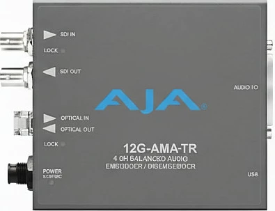 Konvertues audio/video AJA 12G-AMA-TR, 12G-SDI, optik, 4 kanale audio të balancuara