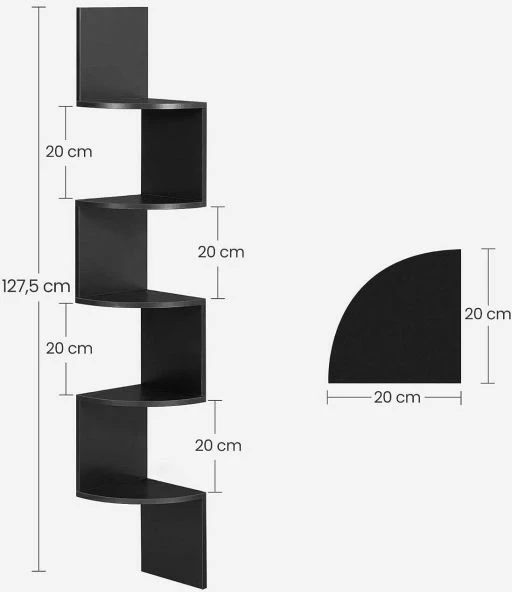 Raft këndi për mur VASAGLE LBC072B01, 5 nivele, 20 x 20 x 127.5 cm, i zi