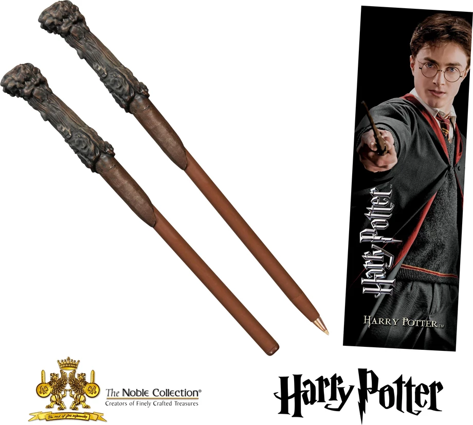 Set stilolaps shkop magjik, NOBLE COLLECTION Harry Potter Wand Pen + shënues libri, bojë blu-e zezë, kafe, 2 copë