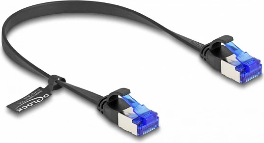 Kabllo rrjeti DeLOCK RJ45 Cat6a, flat, 0.25m, U/FTP, e zezë