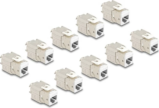Modul Keystone DeLOCK RJ45 Cat6A, pa vegla, set 10 copë, i bardhë