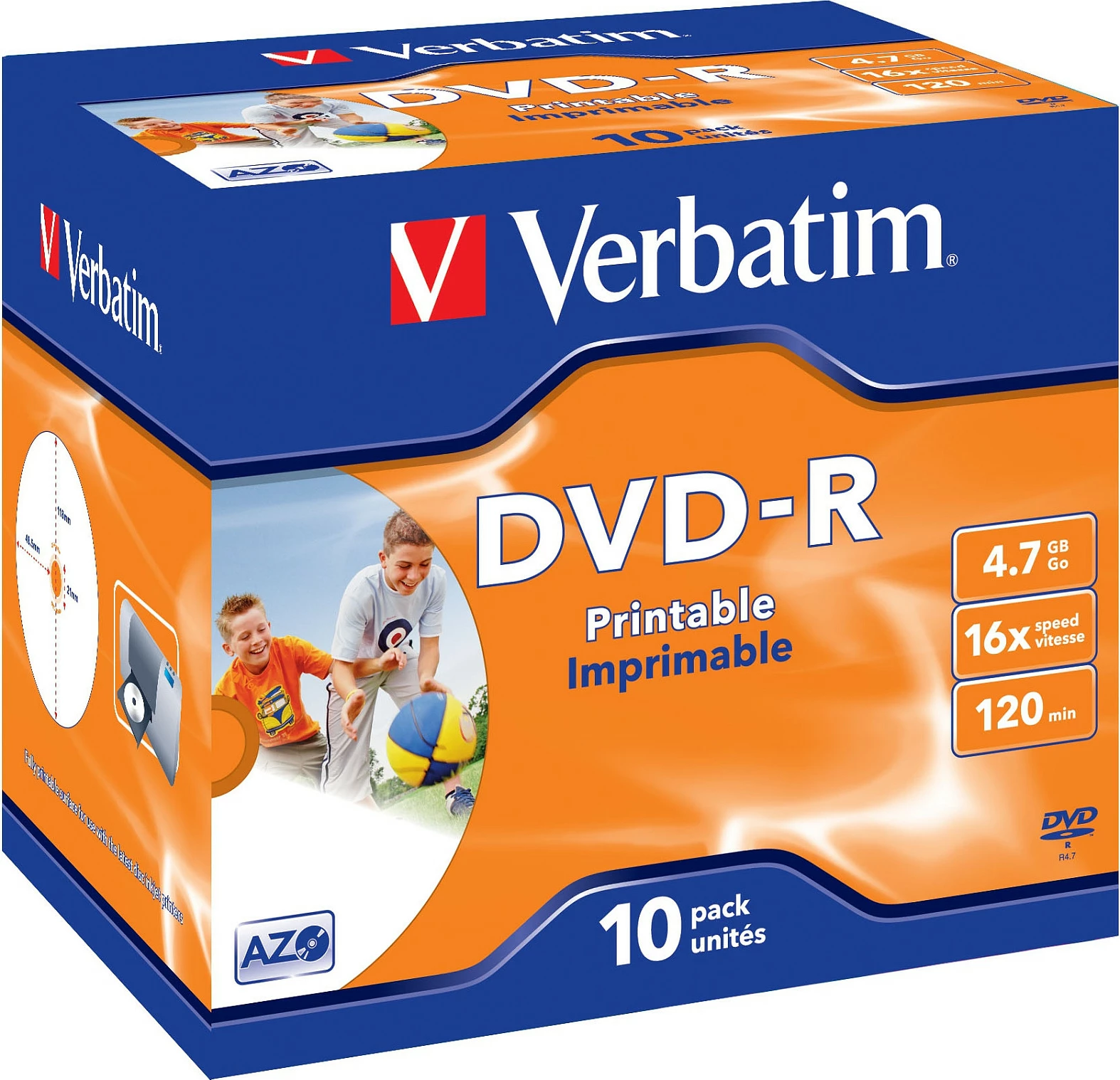 DVD-R Verbatim 43521, Printable, 4.7GB, 16x, 10 copë