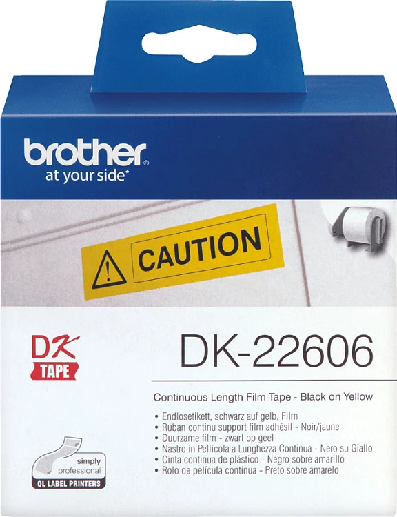 Rul etikete Brother DK-22606, 62mm x 15.24m, Black on Yellow