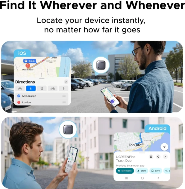 Tracker Bluetooth UGREEN Finder Pro 75646P, USB-C i rikarikueshëm, 4 copë, i zi