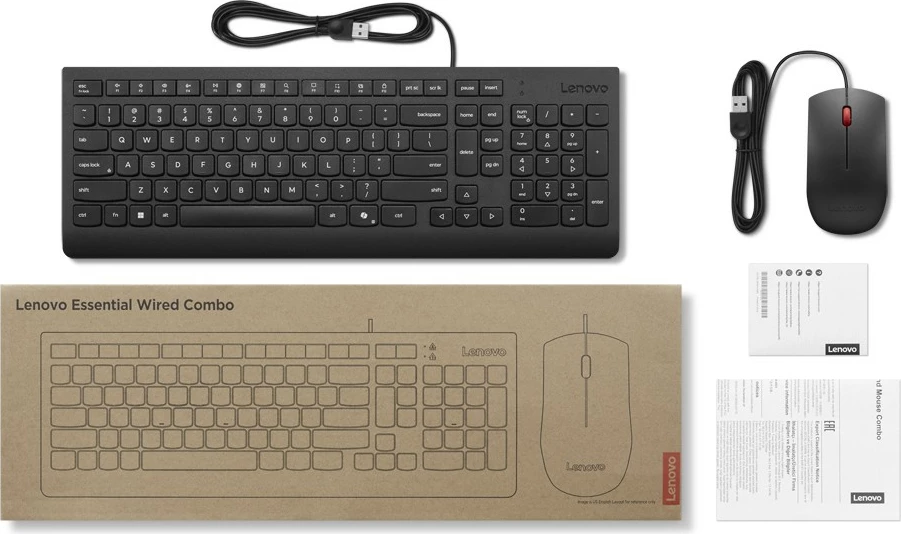 Set tastierë dhe maus Lenovo ESSENT.WIRED, me kabllo, zi