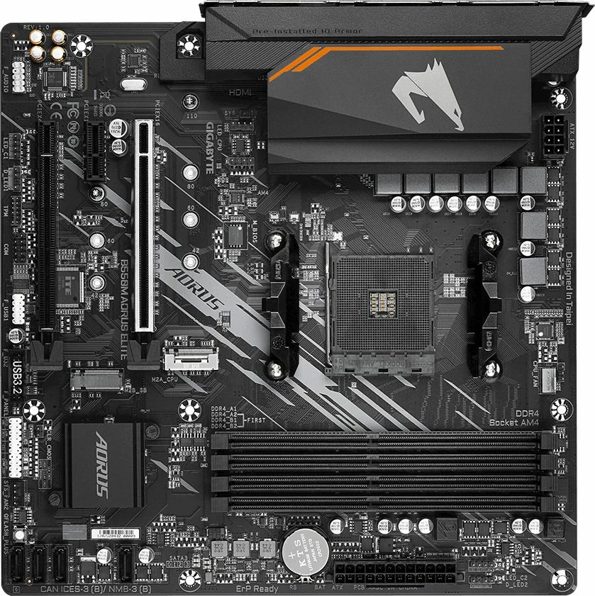 Pllakë amë Gigabyte B550M AORUS ELITE, chipset B550, AM4, DDR4 128GB, mATX, LAN Gigabit, HDMI/DVI, e zezë