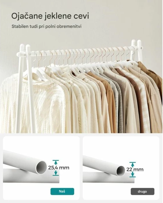 Varëse rrobash SONGMICS HSR023W01, me raft poshtë, 33.5 x 92.5 x 153 cm, e bardhë