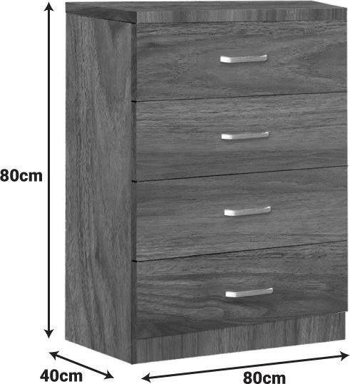 Komodë me 4 sirtarë Killian, ngjyrë arre, 80x40x80cm