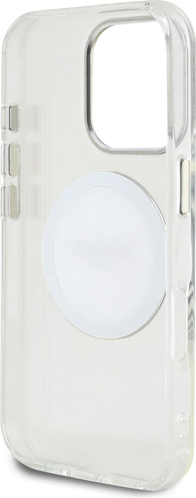 Mbështjellës Guess IML Metal Colored Circle Classic Logo MagSafe për iPhone 16 Pro, Bardhë