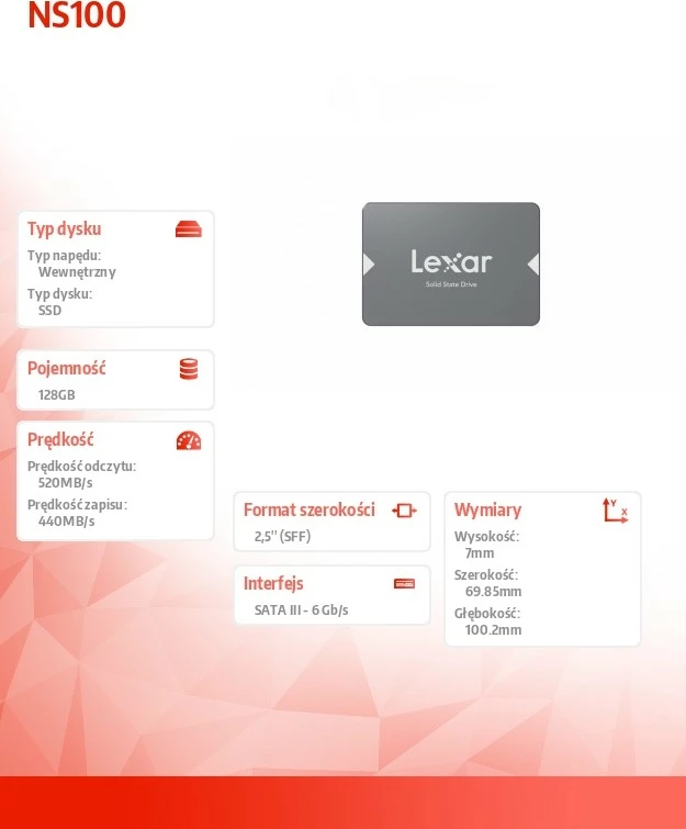 SSD Lexar NS100, 128GB, 2.5 inç, SATA3