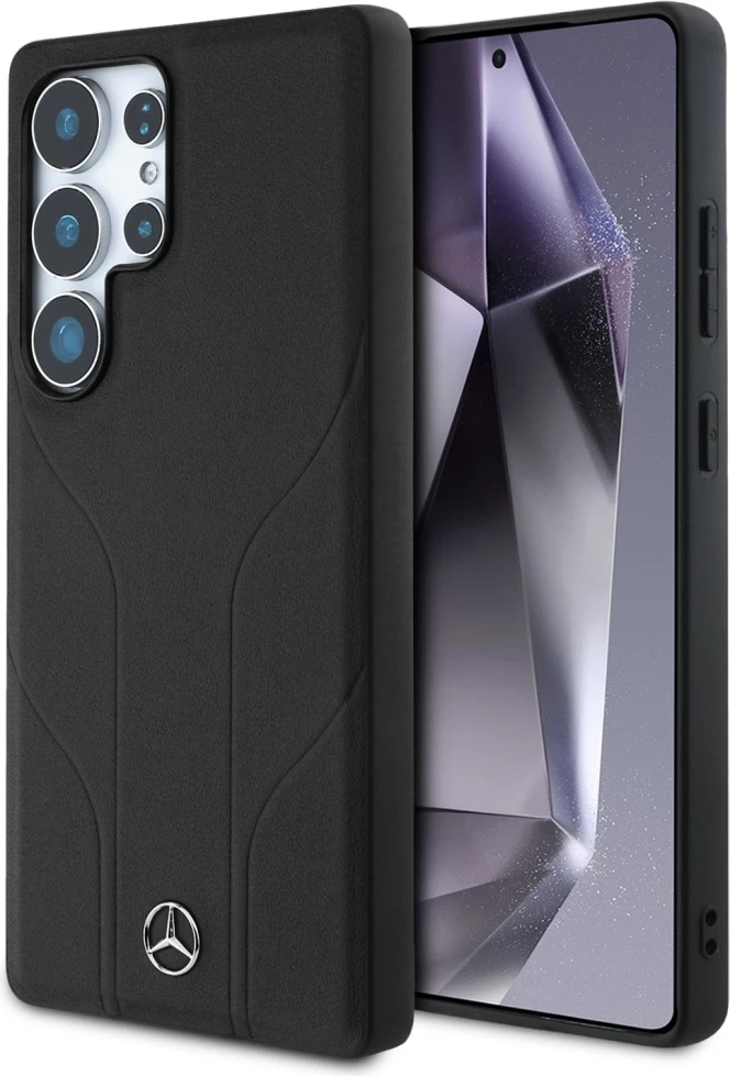 Mbështjellës Mercedes Leather Debossed Lines MagSafe për Samsung Galaxy S25 Ultra, i zi